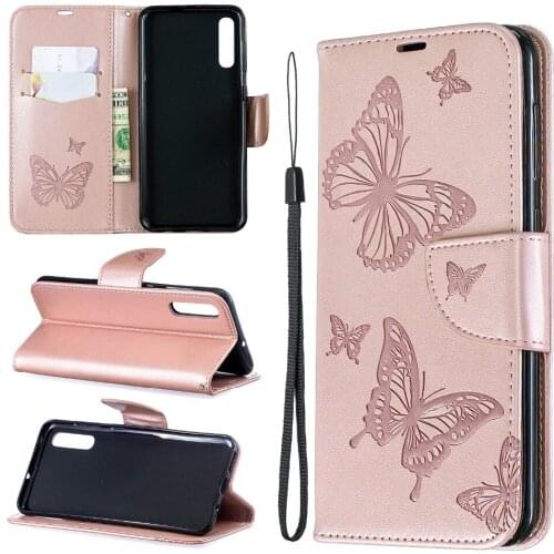 Leather Wallet Case For Samsung A70 A50 A30 A10 M10 Stand Cover For Huawei Galaxy A6 A7 2018 A750 Butterfly Purse Pouch 1PCS