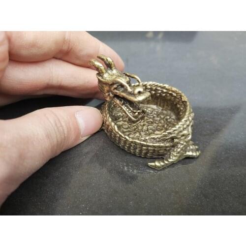 Net weight 126g brass Solid Sand leather small statue antique Pure brass bronze statue Dragon china long Ashtray wired luxury de