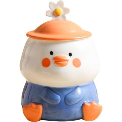 Kawaii Cartoon Duck Ceramic Mug With Lid Spoon Cute Large Capacity Coffee Mugs Creative Personality Couple Cup Student Gift Cups