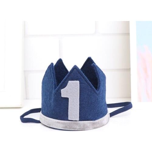 Adorable Baby Birthday Hats Kids Party Hats Crown Hairband Party Decorations (Dark Blue)