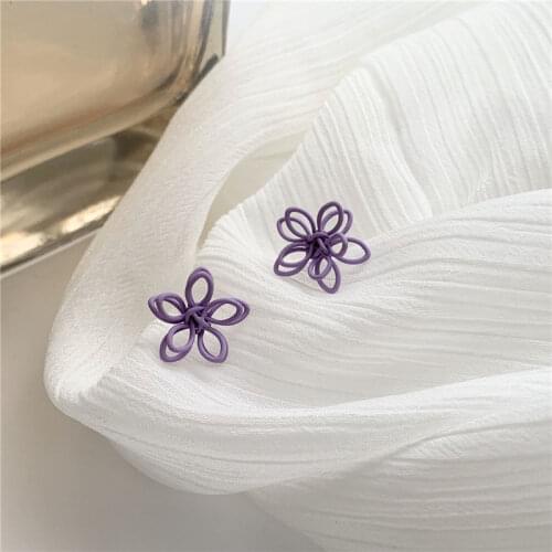Cute Girls Purple Flowers Stud Earrings Simple Hollow Individual Women Earrings