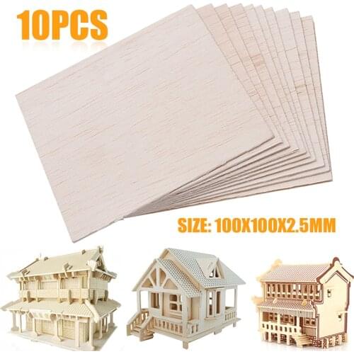 10PCs Wood Sheet Model Wooden Plate Model Balsa Wood DIY House Ship Aircraft Pagoda Bridge Sculpture Toys Craft 100*100*2.5mm