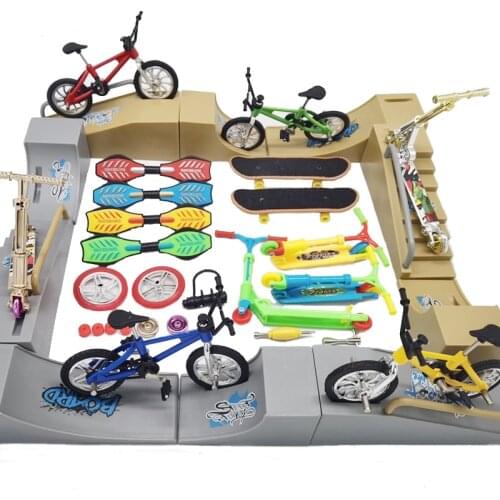 Tech Fingerboard Skate Ramp Parts Set skateboarding Finger BMX bicycle Two Wheel Mini Scooter Fingertip Bikes Toys Kids Gifts