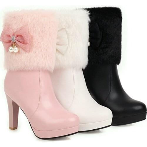 New Sweet Princess high heel ankle boots Snowfield girl middle boot boots thick heel ankle boots women shoes winter boots