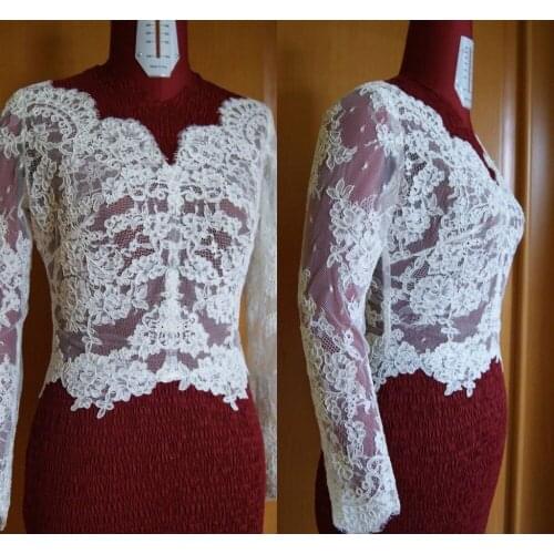 New Long Sleeve Wedding Wraps Bolero Wrap Lace Bridal Jacket V Neck White Ivory Custom Size New Jackets