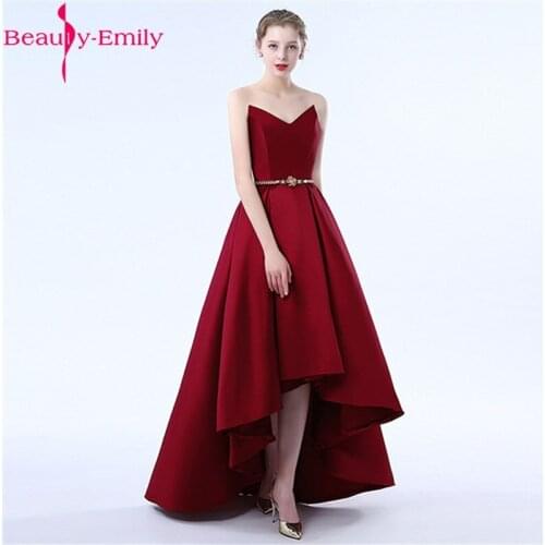 Charming V Neck Strapless Sleeveless Evening Dress 2020 Fashion Hi Low Lace Up Back 12 Colors Formal Party Dress with Sashes