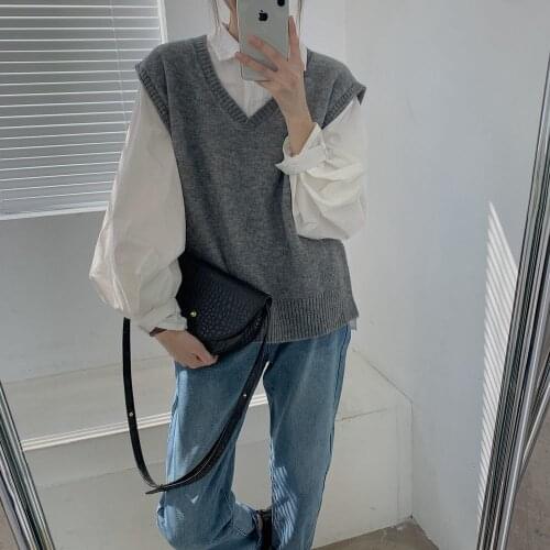 Fall 2021 Women Clothing Loose Sleeveless Sweater Women Vest Sweaters Knitting Vest Joker Knitted Wool Oversize Girls Pullover