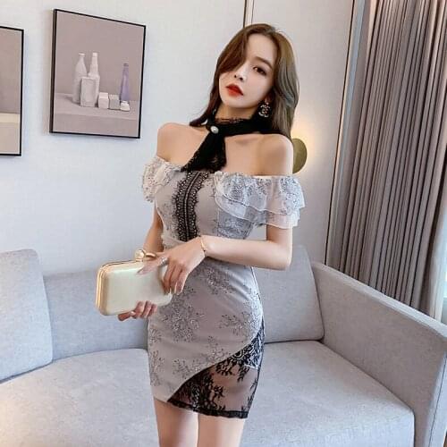Nightclub sexy word shoulders backless waist tube top bag hip nightclub dress topless Office Lady Polyester Patchwork MH919