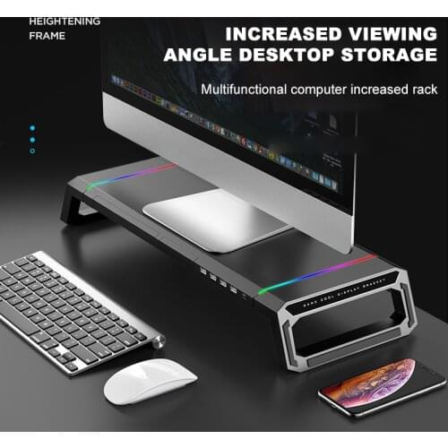 T1 Foldable Universal Monitor Stand Riser RGB Support With 4 USB3.0 Charging Desk Organizer Holder Bracket For Laptop Computer