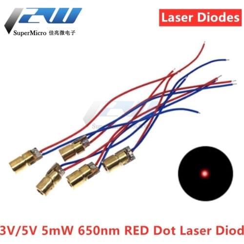 10pcs/lot Adjustable Mini Diode Laser Pointer, Red Dot, 3V / 5V 5mW 650nm Laser Diode Circuit, Module Pointer, Copper Head