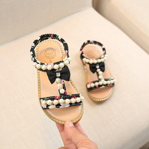 Baby Little Girls Summer Pearl Sandals 2020 New Beading Bow Princess Dress Shoes Flat Beach Toddler Sandals 1 2 3 4 5 6 Year Old