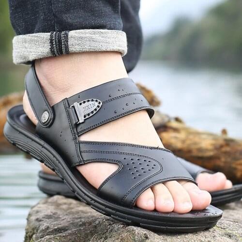 Comfortable summer shoes men sandals high quality soft leather sandals man shoes thick heels dual use male slippers