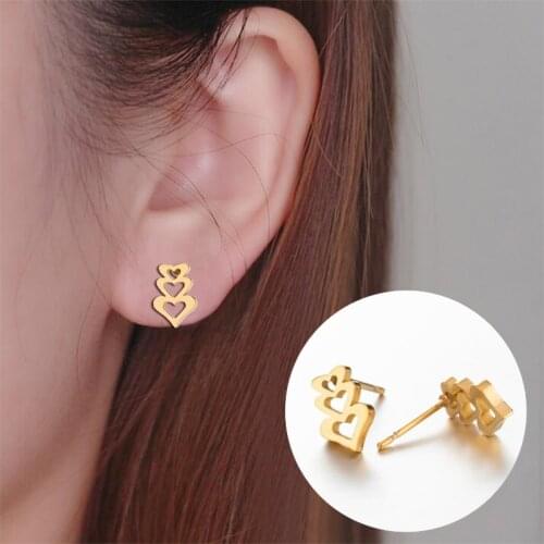 Shuangshuo Stainless Steel Earrings Simple Fashion Multi Hearts Stud Earrings Statement Jewelry for Women New Year Gift Bijoux