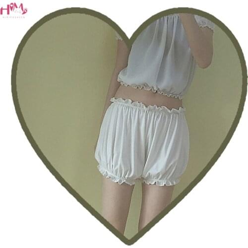 Japanese Summer Lolita Cosplay Girls Bloomers Shorts Women White Cute Ruffle Security Pumpkin Pants Vintage Cotton Under Shorts