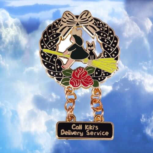 Call Kikis Delivery Service Enamel Pin Kiki and cat Jiji brooch the fifth Studio Ghibli anime film charm accessories