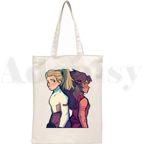 Adora Catra Love She Ra And Catra Cartoon Artwork Handbags Shoulder Bags Casual Shopping Girls Handbag Women Elegant Canvas Bag