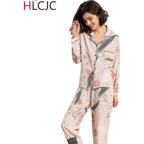 100% Viscose Women Pajama Casual Turn-down Collar Long Sleeve Sleepwear Vintage Starry Sky Printed Pockets Summer Pyjama Femme