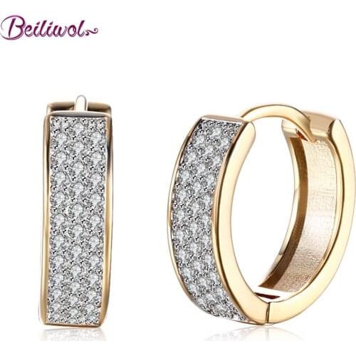 Beiliwol Luxurious Hoop Earring Ladies Fashion Shining Crystal Zircon Earrings for Women Gold Color Wedding Accessories 2020