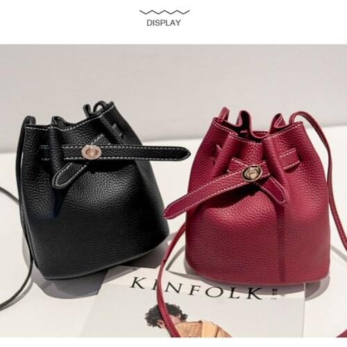 Women Large Capacity Holiday Accessories PU Leather Portable Cross Body Solid Casual Gift Bucket Bag Single Shoulder with Buckle