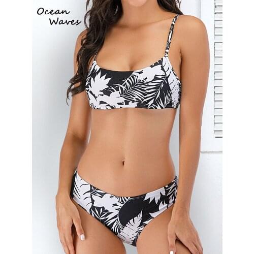 2021 Bandeau Women Summer Floral Plant Print Bikinis Set High Waist Biquini Swimsuit Open Back Tight Beachwear Push Up Swimwear