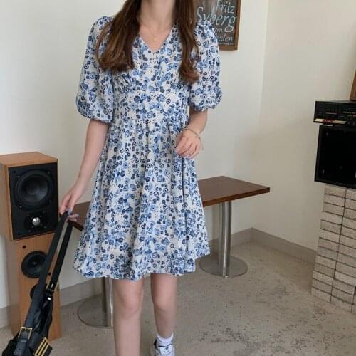 Womens Summer Sexy Fashion Bubble Sleeve Lace High Skirt Retro Korean Elegant Floral Pieces Dresses Party Dress Dress Women