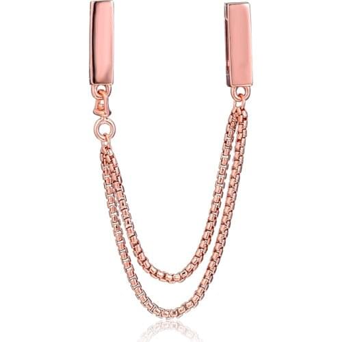 100% 925 Sterling Silver Reflexions Floating Chains Safety Chain Charms Fits Pandora Bracelet Beads DIY Jewelry Making Kralen