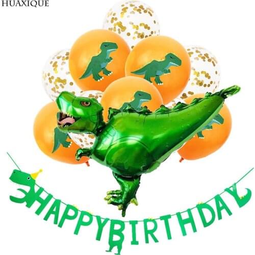 11X Dinosaur Balloons Jungle Animal Boy Happy Birthday Banner Party Decor Disposable Tableware Jurassic Dragon Paper plates cups