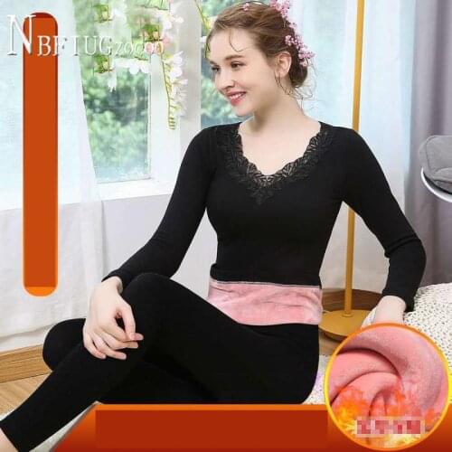 2020 Lining With Fluff Women Thermal Underwear Set Sexy Ladies Clothes Long Johns Women Shaped Sets