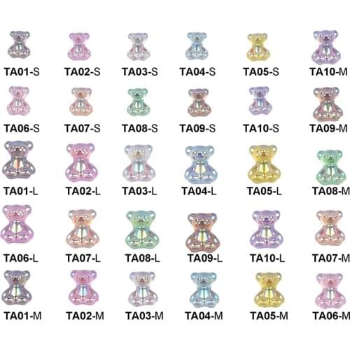 3 Sizes 10 Colors Crystal Shine Resin 3D Nail Art Gummy Candy Teddy Bear Decoration Charms DIY Accessories for Acrylic Nails