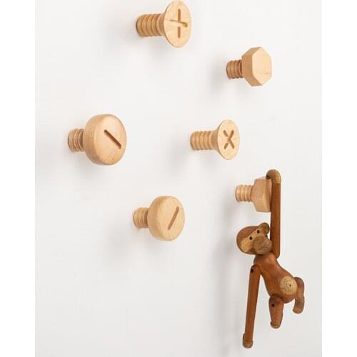 5 pieces of wooden hook clothes coat hook screw design natural luxury Canadian maple key rack wall rack Nordic home coat rack