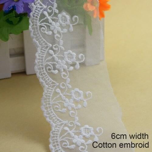 5yards 6cm white lace cotton embroidery lace french lace ribbon fabric guipure diy trims warp knitting sewing Accessories#2887