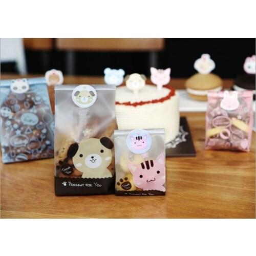 50&100pcs/lot Cute Cat and Dog Cookie Bag Bread bag Gift Candy Package Snack Bag Jewelry bags Send children the Baking Gift