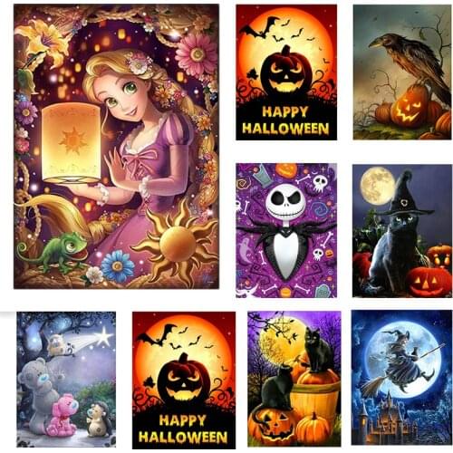 5D DIY Diamond Painting Halloween Full Square Drill Cartoon Embroidery Cross Stitch Kit Pumpkin Rhinestone Picture Home Decor