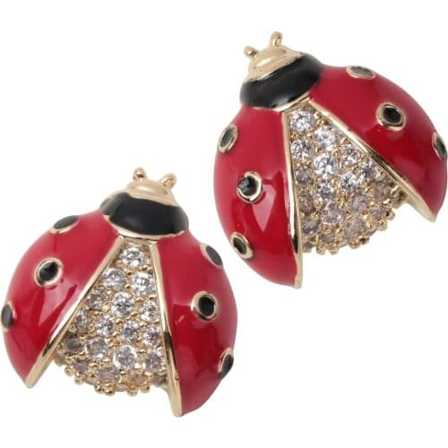 Ladybug Stud Earrings Christmas Holidays Ornaments Gifts for Women Girls Crystal Gold Color red Fashion Jewelry NE11 Dropship