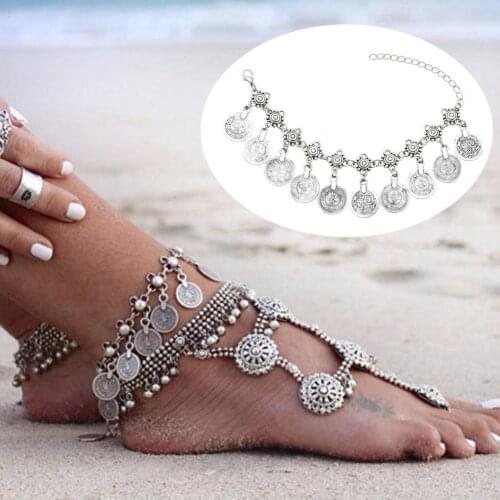 Fashion Women Bohemia Summer New Fashion Foot Jewelry Metal Tassel Vintage Charm Coin Anklets Gift For Woman Beach Anklet
