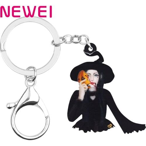 Newei Acrylic Halloween Magic Witch Keychains Evil Realistic Keyring Jewelry For Women Men Girls Festival Gift Wallet Decoration