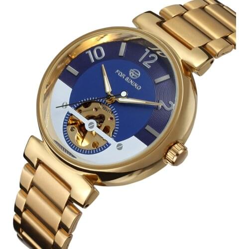 Forsining Blue Ocean Middle East Luxury Design Golden Stainless Steel Mens Watches Top Brand Luxury Automatic Wrist Watch Clock