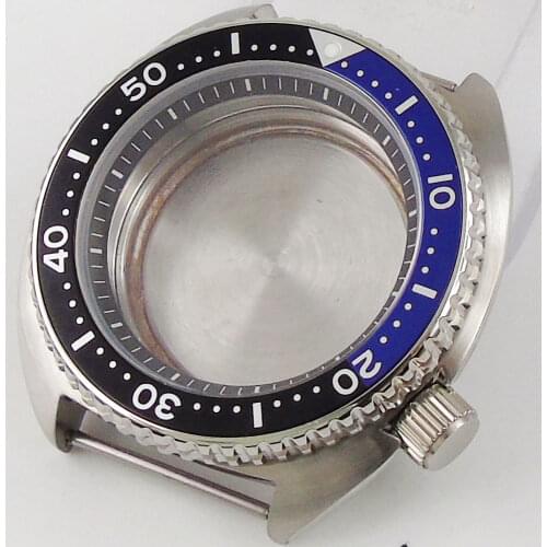 45mm Black Blue Rotating Bezel stainless Watch Case fit for NH35 NH35A movement Watch