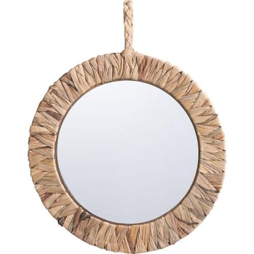 Farmhouse Decor Wall Mirror Vintage Handmade Rattan Pastoral Wall Hanging Makeup Mirror For Bathroom Bedroom Hallway