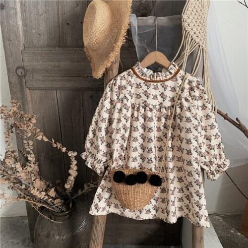 2-8 Y Toddler Girl Long Sleeve Dress Spring Autumn Kids Korean Floral Dress Fashion Lace Collar Cute Dress for Girl Baby Clothes