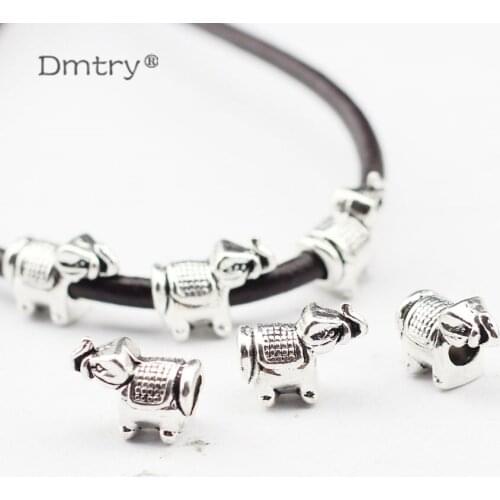Dmtry 10pcs/lot Wholesale Brand Antique Silver Plated Cow Round Leather Spacers Beads For Making Jewelry Findings Gift LC0138