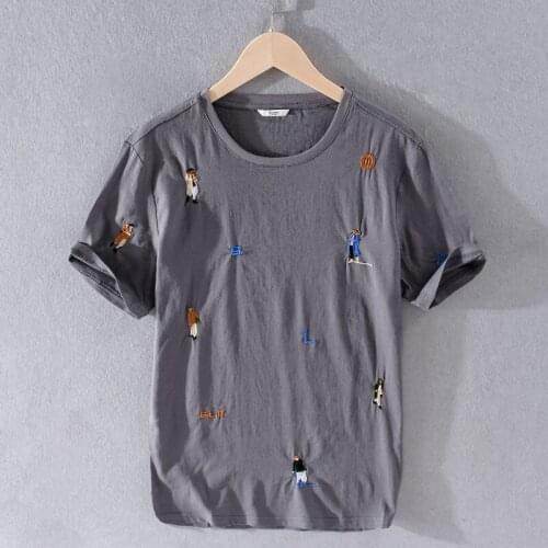 Embroidered Short Sleeve Summer T-shirt Men Gray Round Neck T Shirt for Men Casual Patchwork Tshirt Mens Italy Brand Overhemd