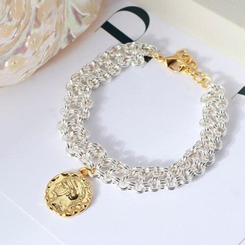 Ins heavy metal wind stitching ring double-sided avatar disc hit color bracelet