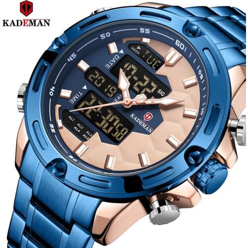 KADEMAN Casual Sport watches for Men Blue Top Brand Luxury Military Stainless Steel Wrist Watch Man Clock Chronograph Wristwatch