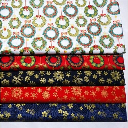 25x23cm Classic Red White Gold Stamping Christmas Flower Wreath Sakura Flower Snowflake Cotton Fabric Bundle For DIY Sewing Doll