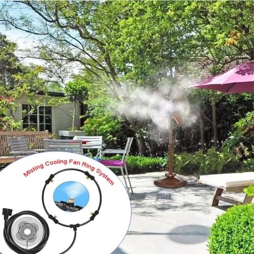 HEMAN Fan Ring Mist System 1/4 inch misting Cooling Ring with Brass Sprinkler Nozzles and Water tap Adapter PE Fan Ring