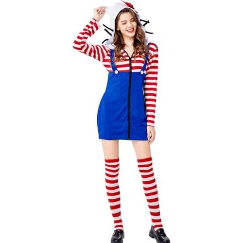Halloween costumes Red and white striped personify cat Cosplay Jingle Cat party cosplay costumes halloween costumes for women