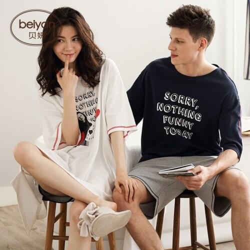 Short Sleeve Couples Summer Cotton Pajamas Fertilizer Leisurewear Suit