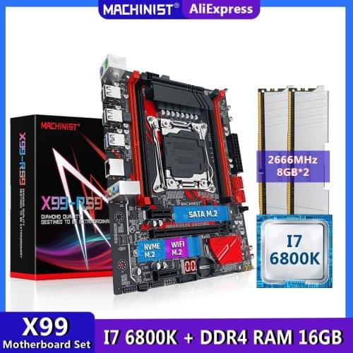MACHINIST X99 motherboard LGA 2011-3 set kit with Intel core I7-6800K processor DDR4 16GB(2*8GB)2666MHz RAM memory M-ATX X99-RS9
