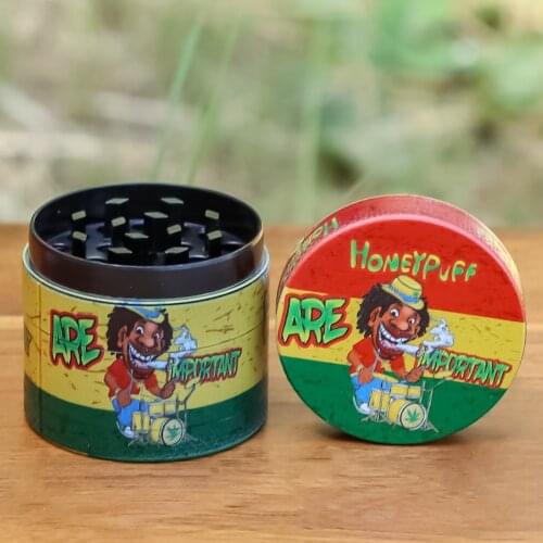 HONEYPUFF 40MM 4 Piece ZInc Alloy Tobacco Herb Grinder With Vacation Enjoyment Series Metal Smoking Herbal Grinders Accessoires